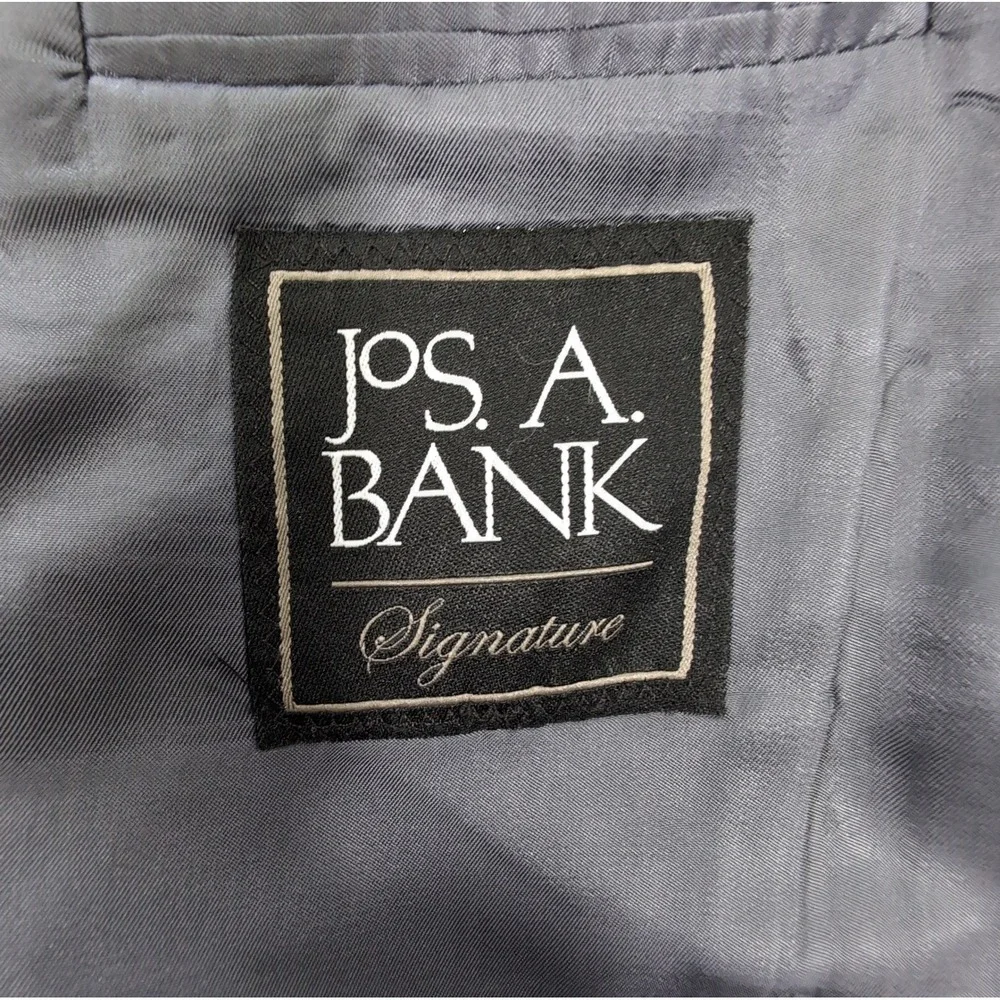Jos A Bank Mens Signature Blazer 46L Grey Wool Silk Glen Plaid Sport Coat Jacket